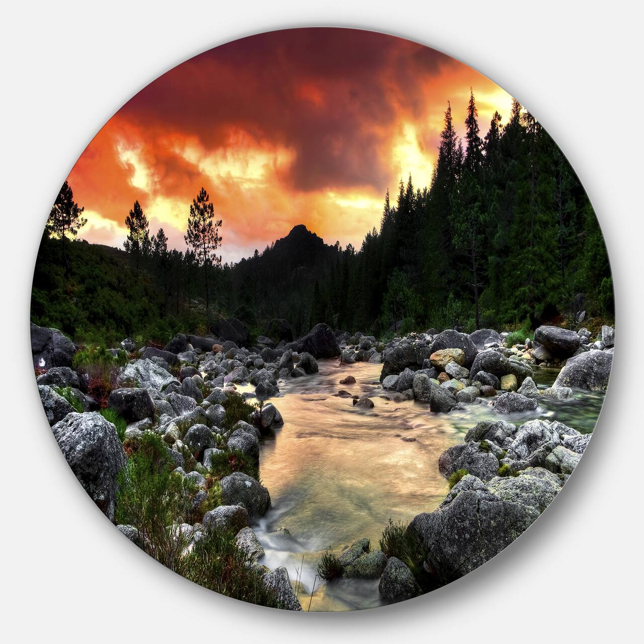 Designart - Rocky Mountain River at Sunset' Extra Large Wall Art Landscape